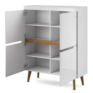 Buffet moderne en bois massif de style nordique Newry avec 2 portes, style scandinave du milieu du siècle, pieds coniques, armoire de rangement pour salon - Product Image 3
