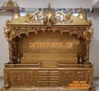 Mandir en teck pour salle de prière avec clochettes, temple domestique contemporain en bois avec portes, armoire de salle de prière avec tiroirs de rangement, États-Unis