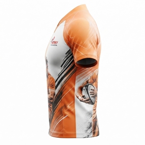 Maillot de rugby sublimé pour homme de haute qualité, manches courtes, ajusté, anti-humidité, impression photo, orange et blanc, OEM - Product Image 2
