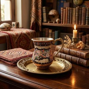 Tasse à café turque en cuivre émaillé faite à la main, multicolore, avec bord évasé, poignée métallique, tasse décorative - Product Image 4