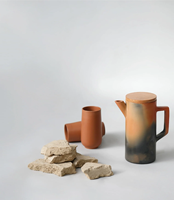 Pichet en terre cuite naturelle fait main, double cuisson, avec poignée et couvercle en bois, écologique, recyclable, capacité 1L