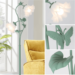 Lampada da Terra Vintage Verde con 2 LED da 5W, Paralume in Acrilico, Base E10, per Soggiorno, Uso Interno, con Interruttore a Pedale - Product Image 4