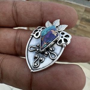 Colgante de Plata de Ley 925 con Diseño de Sobiz, Forma de Cometa, Bisel de Cobre, Turquesa y Azul Púrpura, Estilo Tribal Vintage, Venta al por Mayor - Product Image 1