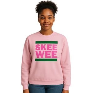 เสื้อสเวตเตอร์คอกลมสีชมพูพร้อมลายกราฟิก SKEE WEE สีเขียวและสีชมพูแขนยาวผ้าฝ้ายฟลีซเสื้อสเวตเตอร์แบบสวมลำลองสำหรับผู้หญิง - Product Image 5