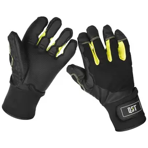 Leather Anti Vibration Gloves Breathable Fabric Full Finger Wrist Support Power Tool Impact Mechanic Glove