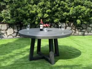 <b>White</b> Fiberglass Concrete Counter <b>Table</b> Acacia Wood Legs Durable Outdoor Patio Furniture - Product Image 4