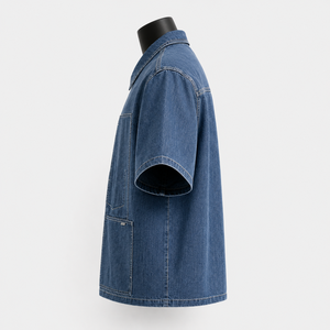 Camisa de Trabajo de Manga Corta para Hombre, Informal, Otoñal, Transpirable, 100% Algodón Orgánico, Estilo Denim, Personalizable, OEM, ODM, Marca Privada - Product Image 4