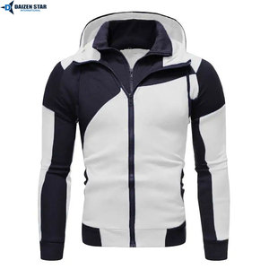Men's <b>White</b> Navy Color Blocking Hooded <b>Tracksuit</b> Full Sleeve Zipper Sweatshirt Pants Set Breathable Polyester Autumn Wear - Product Image 5