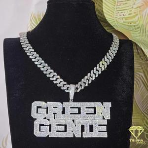 Luxury " Green Genie " <b>Name</b> Pendant <b>Chain</b> Moissanite Diamond Hip Hop Necklace Custom Bling Jewelry For Men - Product Image 4