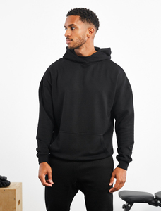Men's <b>Black</b> Hooded Sweatshirt Solid Color Cotton <b>Fleece</b> Casual Fit Autumn Style Regular Sleeve Breathable Knitted Hoodie - Product Image 1