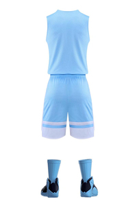 Conjunto de Uniforme de Baloncesto Sublimado Personalizado TriPro, Camiseta sin Mangas Azul Claro, Pantalones Cortos, 100% Poliéster, Malla Transpirable de Secado Rápido - Product Image 2