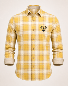 Chemise décontractée en coton à manches longues pour homme, à carreaux jaunes, personnalisée OEM, respirante, boutonnée, en flanelle, vente en gros - Product Image 1