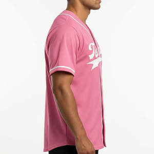 Camiseta de Béisbol Rosa Personalizada con Botones, Uniforme de Equipo con Logotipo Personalizado, Fabricante de Ropa Deportiva - Product Image 4