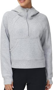 Sudadera con Capucha para Mujer, Gris Sólido, Tejida, Manga Larga, Cierre de Cremallera, Transpirable, para Invierno, con Bolsillos, 100% Algodón - Product Image 5