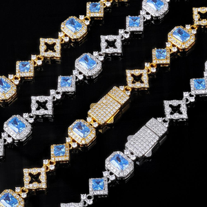 Luxury Blue Stone Tennis Necklace <b>Iced</b> <b>Out</b> Link <b>Chain</b> Micro Pave Cubic Zirconia Hip Hop Jewelry Gift Style - Product Image 6