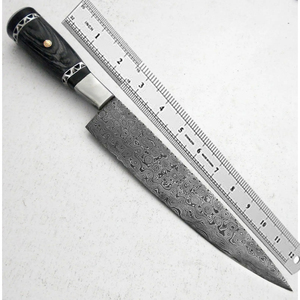 Couteau de chef moderne personnalisé fait main, lame en acier Damas de 7 pouces, épaisseur 3,0 mm, manche en bois, étui en cuir - Product Image 6