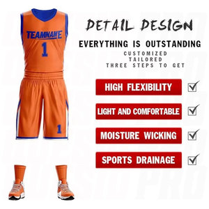 Camiseta de Baloncesto Personalizada para Hombre, Ropa Deportiva, Conjunto de Camiseta de Baloncesto Reversible Naranja y Azul, Nombre y Número Impresos Personalizados - Product Image 3
