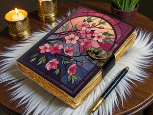 สมุดบันทึกหนังลายดอกไม้ สมุดโน้ตดอกไม้แบบส่วนตัว สมุดบันทึกวินเทจทำมือ - Product Image 5