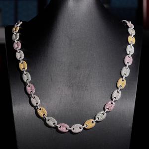 Luxury Multicolor Moissanite Brilliant Cut <b>Link</b> Necklace Hip Hop <b>Jewellery</b> Iced Statement Chain 925 Sterling Silver Plated for - Product Image 1
