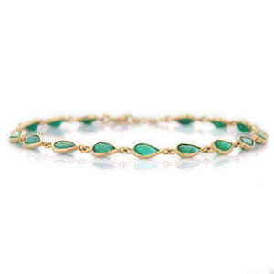 18K Yellow and White <b>Gold</b> Bezel Set Pear Emerald Bracelet for Wedding Party and Anniversary - Product Image 3