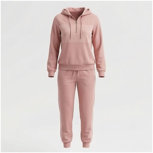Conjunto Deportivo con Capucha Rosa para Mujer, Manga Larga, Color Sólido, Pantalones Deportivos Casuales con Bolsillos con Cordón, Ropa de Otoño - Product Image 1