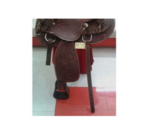 Silla de montar western DD de cuero marrón con diseño floral tallado a mano, asiento de gamuza con estampado plateado y juego de arreos, 10-18 pulgadas - Product Image 3