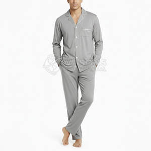 Conjunto de pijama para hombre de color personalizado, suave como la seda, con camisa de manga larga y pantalones holgados, ropa de dormir para hombre. - Product Image 3