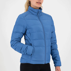 Chaqueta de plumón para mujer, azul sólido, con cuello alto, manga larga y cremallera. - Product Image 5