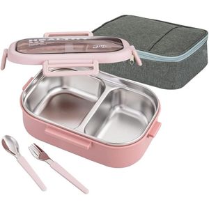 28 oz Stainless Steel Leakproof 2-Compartment Bento <b>Lunch</b> Box with Cutlery <b>Set</b> Portion Control Food Container BPA-Free <b>Lunch</b> Bag - Product Image 1