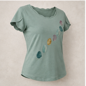 Camiseta de Mujer con Cuello Redondo, Diseño de Mosaico de Nubes Azul Cerúleo, Algodón y Lyocell, WTS-0038 - Product Image 4
