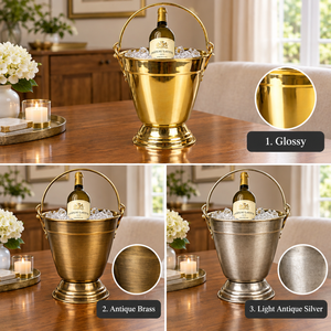 Seau à vin élégant sur piétement en laiton avec poignée en arche, refroidisseur à champagne de luxe pour bars et restaurants haut de gamme - Product Image 4