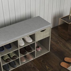 Banc d'entrée à 3 niveaux avec coussin rembourré et compartiments ouverts pour le rangement des chaussures, banc de rangement et étagère à chaussures - Product Image 3