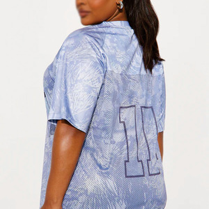 Dames oversized American football shirt V-hals korte mouw mesh top custom design print streetwear OEM private label groothandel - Product Image 2