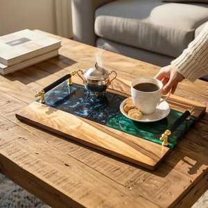 Plateau décoratif en résine de bois, fait main, en époxy, pour table basse, cuisine et salle à manger - Product Image 1