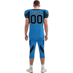 Wholesale price Unique Quality Customized Sublimated American Football Uniform Men's Blue Jersey Pants Set V-Neck Moisture - Product Image 4