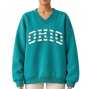 Sweat-shirt moderne pour femme à col en V, coupe décontractée, pull oversize, design à épaules tombantes, tenue décontractée pour tous les jours - Product Image 2