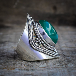 Bague en onyx vert naturel, style vintage, pour mariage ou fiançailles - Product Image 3