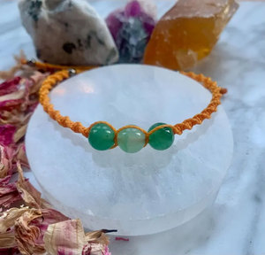 Green Aventurine Energy Bracelet Handmade Macrame Orange Cord Boho Healing Gemstone Jewelry - Product Image 3