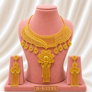Ensemble de bijoux en filigrane doré fait main, collier et boucles d'oreilles pour femmes A-63203 - Product Image 2