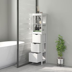 Mobiletto da Bagno Bianco Sottile Salvaspazio con 3 Cassetti e 2 Ripiani Aperti, Armadietto Stretto da Terra - Product Image 2
