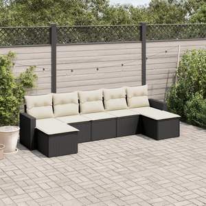 Set divano da giardino in Rattan bianco e nero crema da 7 pezzi - Product Image 1