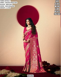 Devika Green Viscous Dola Silk Saree With Brocade <b>Blouse</b> Zari Work Wedding Wear Regular Fit Floor-Length Women's <b>Sari</b> - Product Image 4