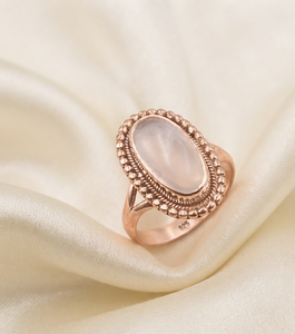 Natural Large Oval Rose Quartz Vintage Boho Statement <b>Ring</b> Pure 925 Sterling <b>Silver</b> 18K Yellow Gold Rose Gold Plated Bezel <b>Set</b> - Product Image 3
