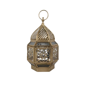 Antique Style Solid Brass Candle <b>Lantern</b> With Clear Glass Panels Decorative Hanging Or Tabletop Home Decor Accent Polished <b>Gold</b> - Product Image 4