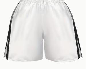 Shorts de boxe en satin blanc pour hommes, taille mi-haute, élastiques, séchage rapide, motif moucheté, PROFIT SPORTS, vente en gros, personnalisables - Product Image 6