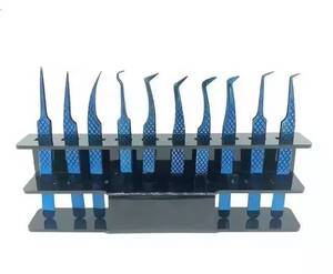 Juego de pinzas para pestañas de acero inoxidable de precisión, punta suave, azul, 6 piezas - Product Image 5