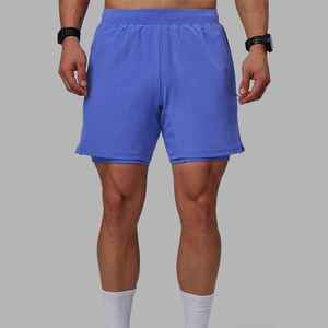 Shorts de sport pour hommes, couleur unie, taille mi-haute, élastique, séchage rapide, bleu, personnalisable avec poche, shorts flexibles, shorts de course, OEM ODM - Product Image 1