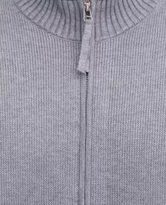 Men's Gray Breathable Polyester/Cotton Knitted Zip-Up Cardigan Full Sleeve Solid Color Turtleneck Sweater for Winter - Product Image 6