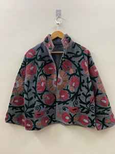 Chaqueta Bomber de Nylon Ecológica, Reversible, Resistente al Viento, Acolchada de Algodón Transpirable, Bordada con Letras, Estilo Boho, Tejida a Mano, Tipo Suzani Kantha - Product Image 3