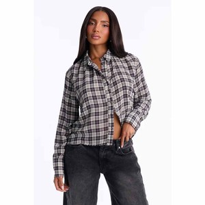 Camisa a cuadros de manga larga estilo boxy personalizada, 100% algodón, informal, para hombre, de verano, con botones, corta, al por mayor, a cuadros negros, MOQ bajo - Product Image 1